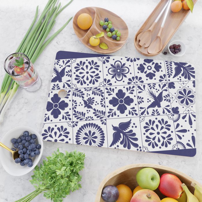 Mexican Talavera Blue Tiles Pattern by Akbaly Cutting Board Gallery Image 2