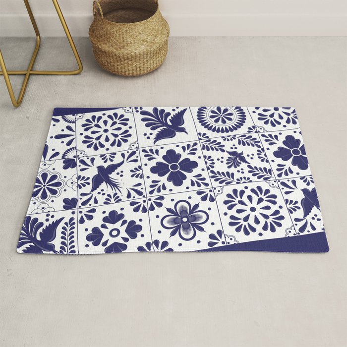 Mexican Talavera Blue Tiles Pattern by Akbaly Rug Gallery Image 1