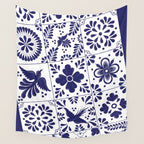 Mexican Talavera Blue Tiles Pattern by Akbaly Wall Tapestry Gallery Image 4