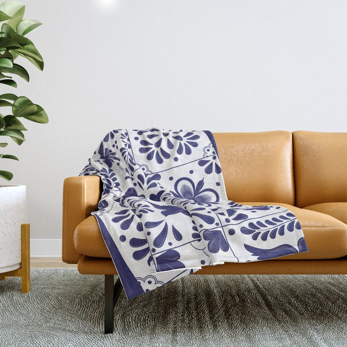 Mexican Talavera Blue Tiles Pattern by Akbaly Throw Blanket Gallery Image 1