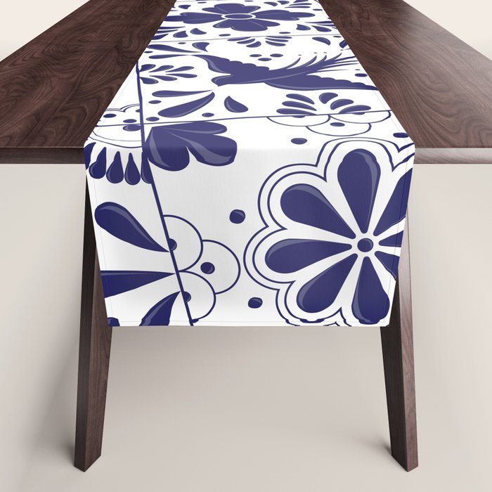 Mexican Talavera Blue Tiles Pattern by Akbaly Table Runner Gallery Image 1