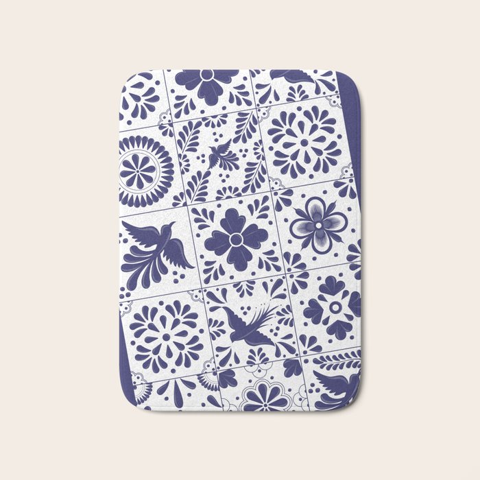 Mexican Talavera Blue Tiles Pattern by Akbaly Bath Mat Gallery Image 1