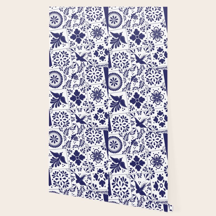 Mexican Talavera Blue Tiles Pattern by Akbaly Wallpaper Gallery Image 2