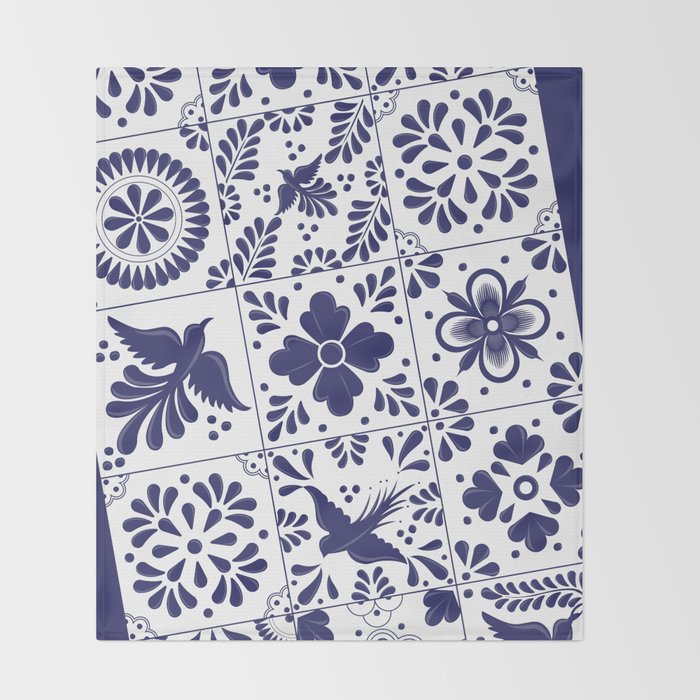 Mexican Talavera Blue Tiles Pattern by Akbaly Throw Blanket Gallery Image 2
