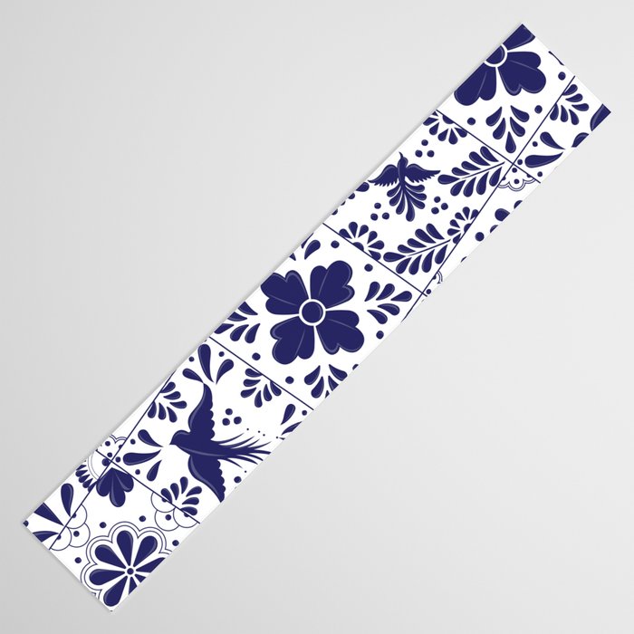 Mexican Talavera Blue Tiles Pattern by Akbaly Table Runner Gallery Image 3