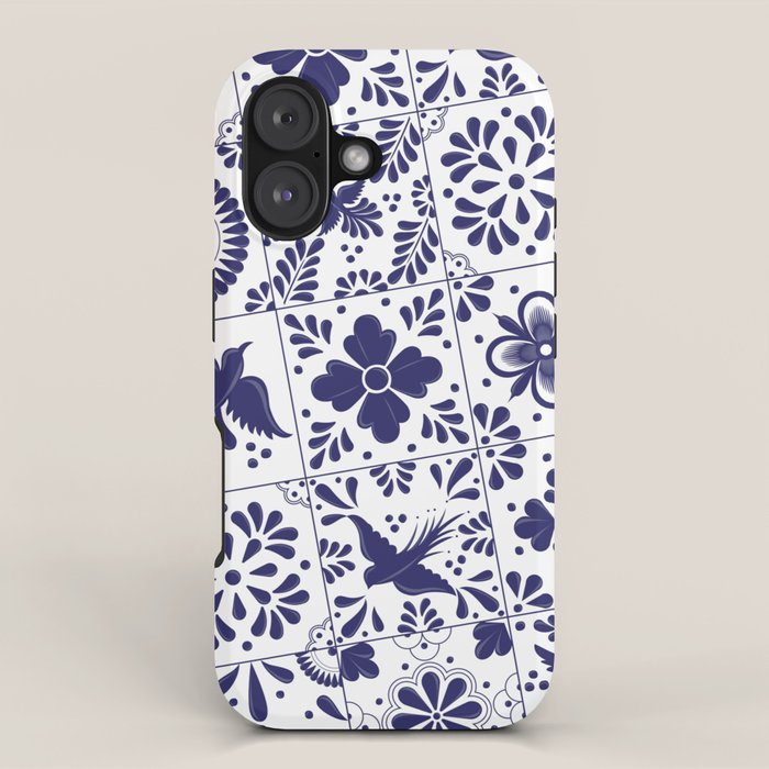 Mexican Talavera Blue Tiles Pattern by Akbaly iPhone Case Gallery Image 1