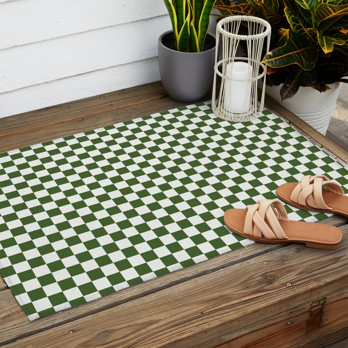 Mini Mini Check Pattern in Green  Outdoor Rug Gallery Image 2
