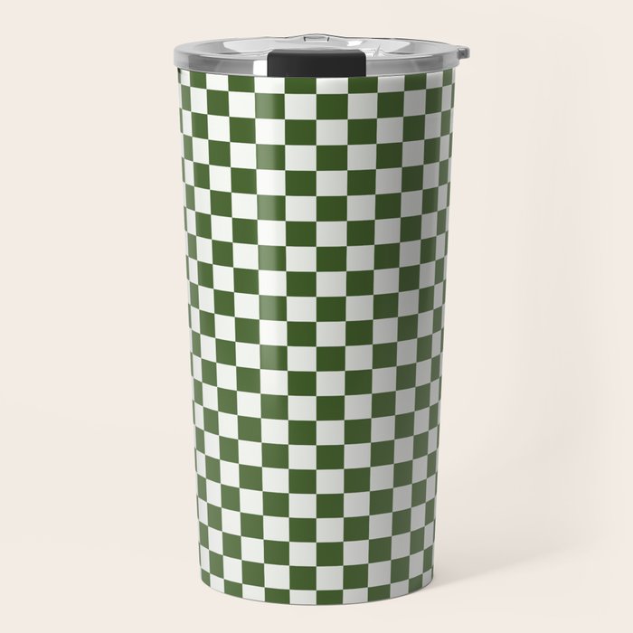 Mini Mini Check Pattern in Green  Travel Mug Gallery Image 1