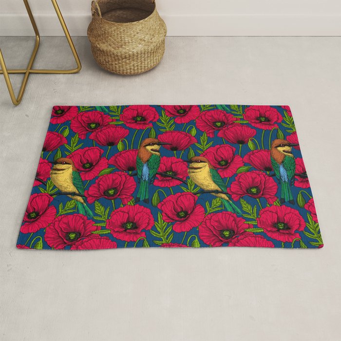 Bee eaters and poppies  Rug Gallery Image 1
