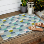City life facade blue teal Outdoor Rug Gallery Image 2
