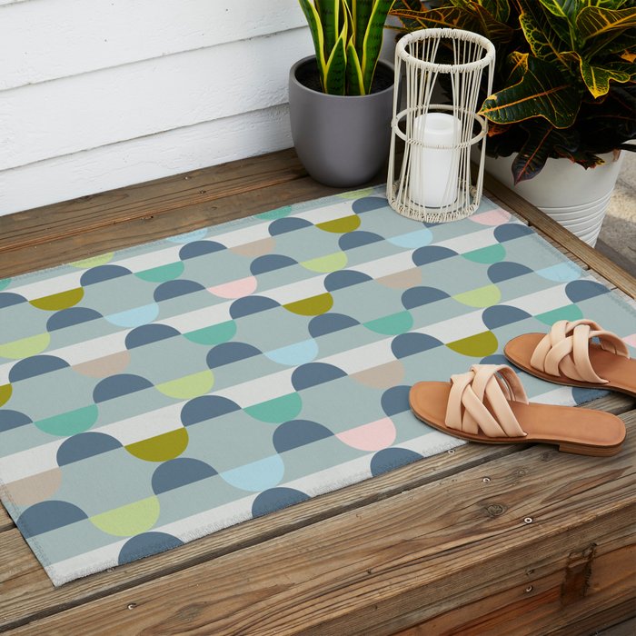 City life facade blue teal Outdoor Rug Gallery Image 2
