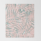 Summer, Tropical Green and Pink, Palm Leaves Pattern Throw Blanket Gallery Image 2
