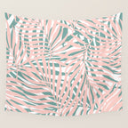 Summer, Tropical Green and Pink, Palm Leaves Pattern Wall Tapestry Gallery Image 4