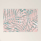 Summer, Tropical Green and Pink, Palm Leaves Pattern Welcome Mat Gallery Image 1