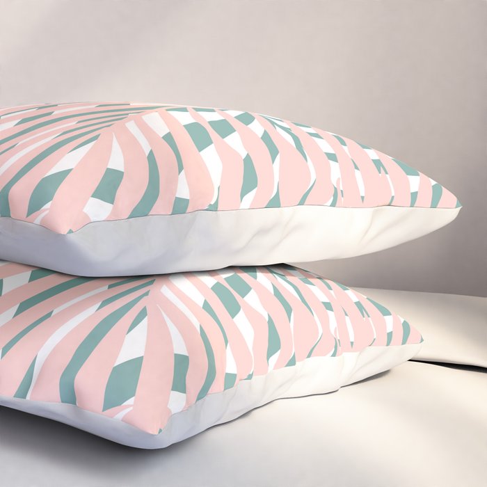 Summer, Tropical Green and Pink, Palm Leaves Pattern Pillow Sham Gallery Image 3