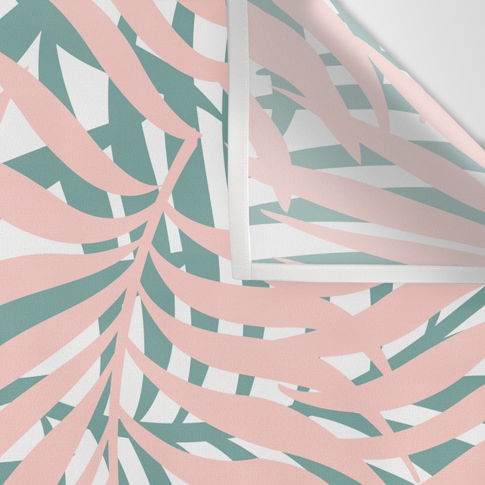 Summer, Tropical Green and Pink, Palm Leaves Pattern Wall Tapestry Gallery Image 3