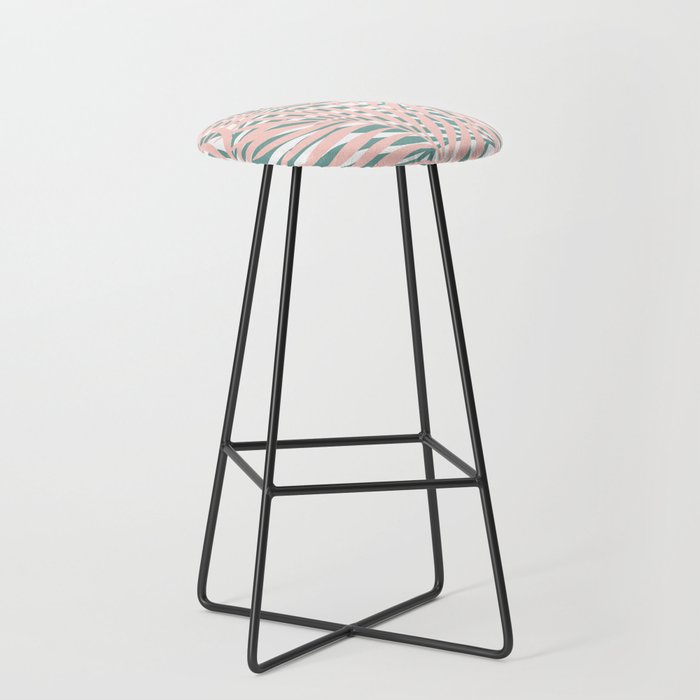 Summer, Tropical Green and Pink, Palm Leaves Pattern Stool Gallery Image 1