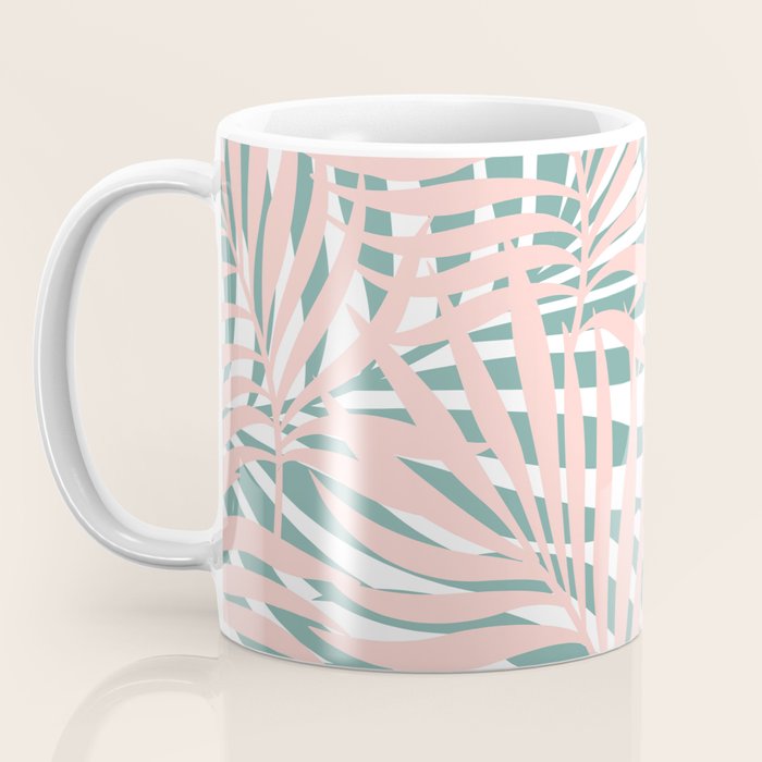 Summer, Tropical Green and Pink, Palm Leaves Pattern Coffee Mug Gallery Image 3