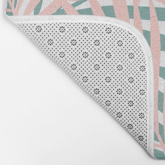 Summer, Tropical Green and Pink, Palm Leaves Pattern Bath Mat Gallery Image 2