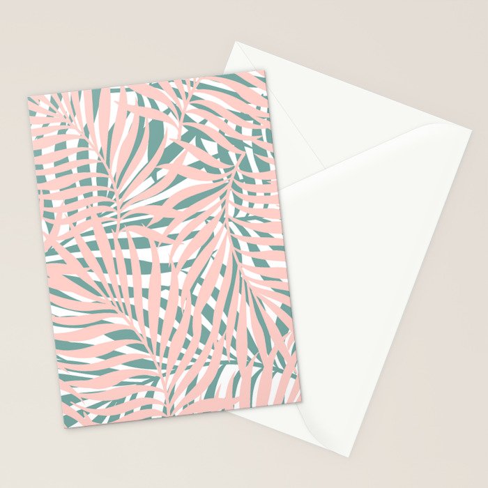 Summer, Tropical Green and Pink, Palm Leaves Pattern Stationery Card Gallery Image 2
