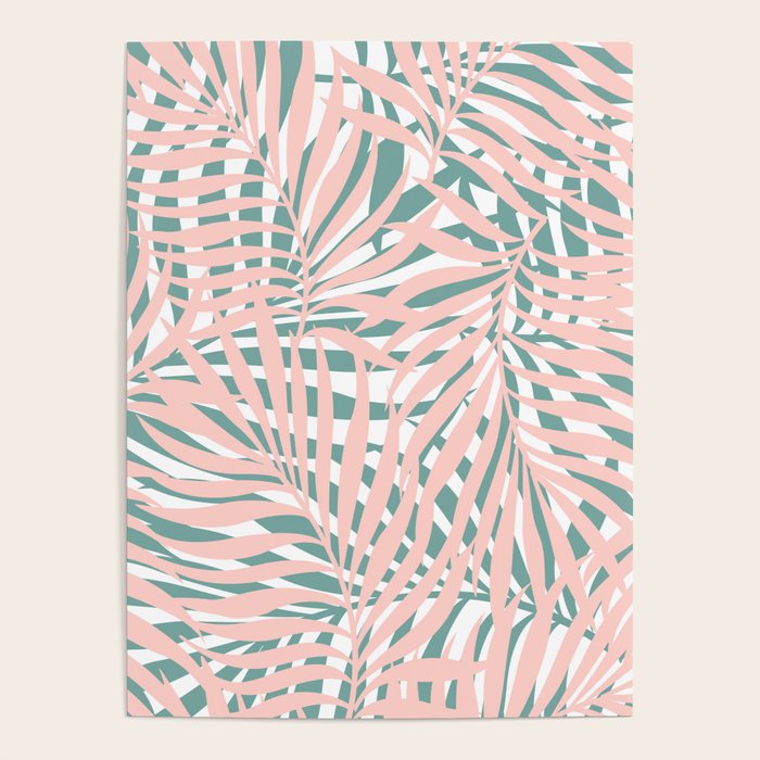 Summer, Tropical Green and Pink, Palm Leaves Pattern Poster Gallery Image 1