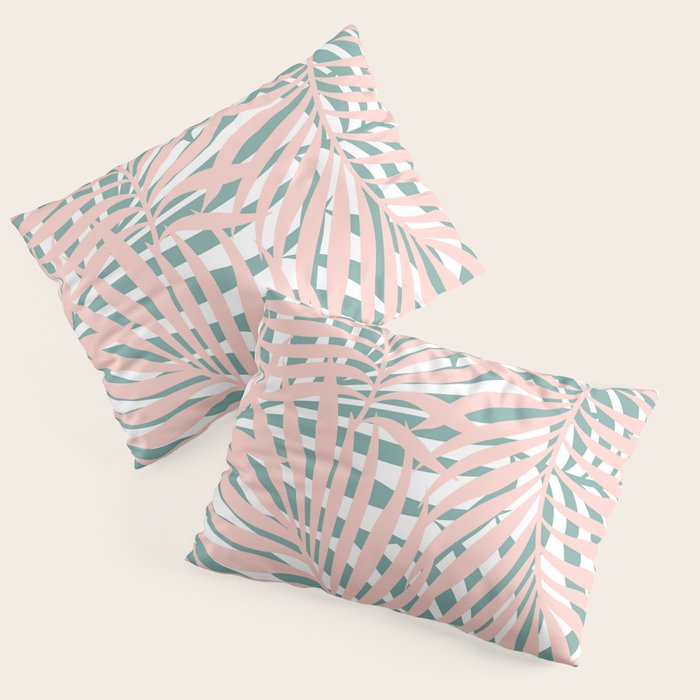 Summer, Tropical Green and Pink, Palm Leaves Pattern Pillow Sham Gallery Image 3
