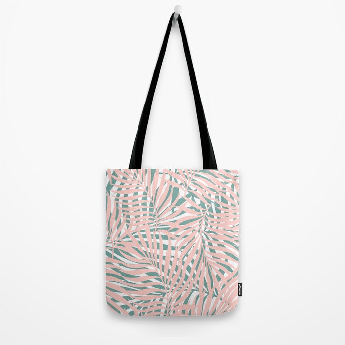 Summer, Tropical Green and Pink, Palm Leaves Pattern Tote Bag Gallery Image 2