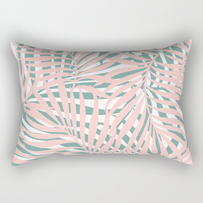 Summer, Tropical Green and Pink, Palm Leaves Pattern Rectangular Pillow Gallery Image 1