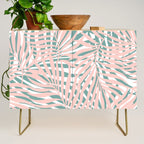 Summer, Tropical Green and Pink, Palm Leaves Pattern Credenza Gallery Image 1