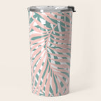 Summer, Tropical Green and Pink, Palm Leaves Pattern Travel Mug Gallery Image 2