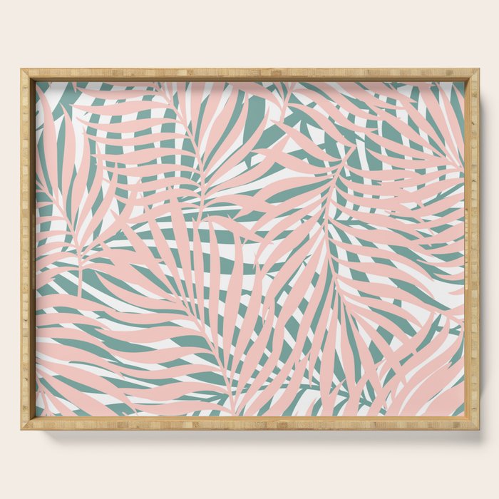 Summer, Tropical Green and Pink, Palm Leaves Pattern Serving Tray Gallery Image 1