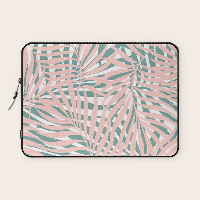 Summer, Tropical Green and Pink, Palm Leaves Pattern Laptop Sleeve Gallery Image 1