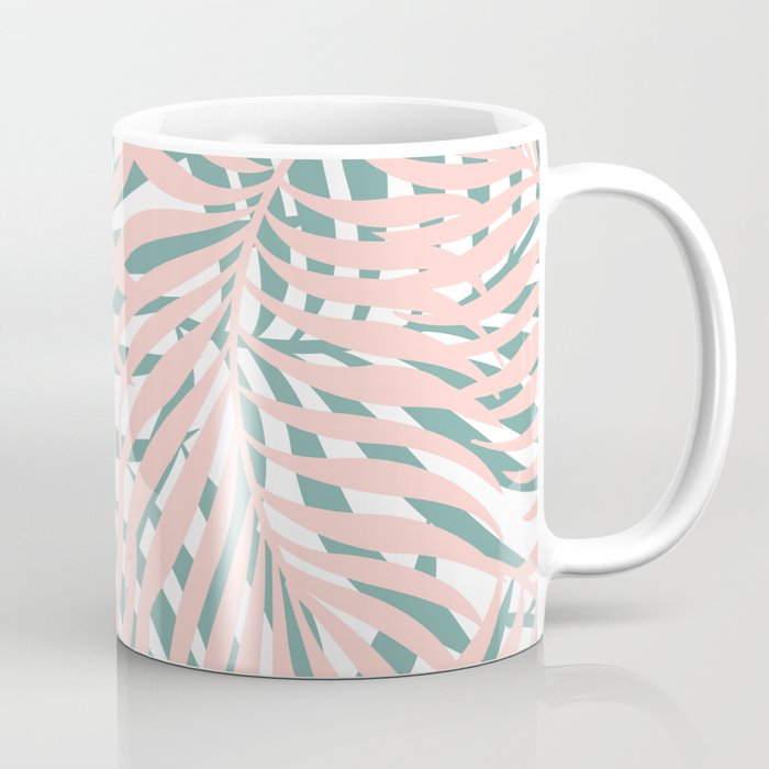 Summer, Tropical Green and Pink, Palm Leaves Pattern Coffee Mug Gallery Image 1