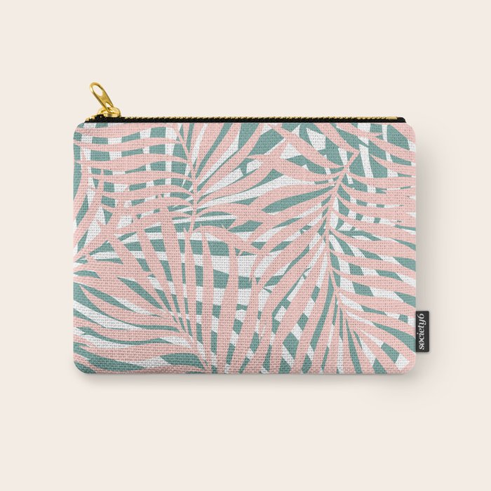 Summer, Tropical Green and Pink, Palm Leaves Pattern Carry All Pouch Gallery Image 1