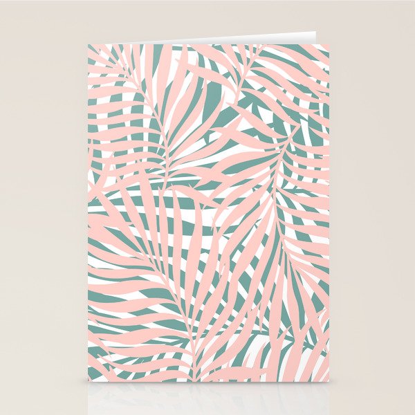Summer, Tropical Green and Pink, Palm Leaves Pattern Stationery Card Gallery Image 1