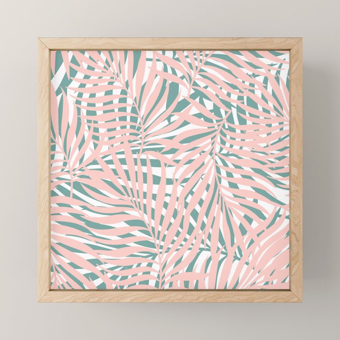 Summer, Tropical Green and Pink, Palm Leaves Pattern Mini Art Print Gallery Image 1