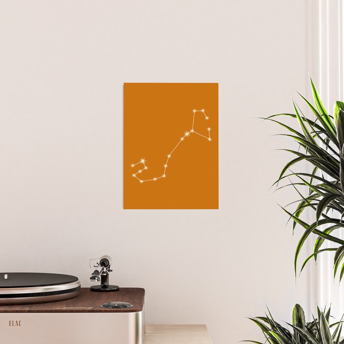 Scorpio Zodiac Star Constellation Line Art Orange Poster Gallery Image 2