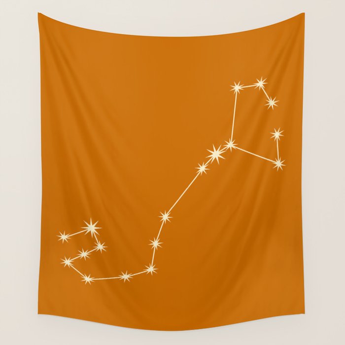 Scorpio Zodiac Star Constellation Line Art Orange Wall Tapestry Gallery Image 4