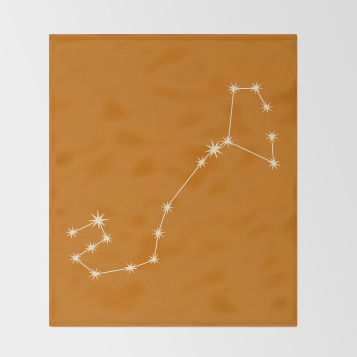 Scorpio Zodiac Star Constellation Line Art Orange Throw Blanket Gallery Image 2
