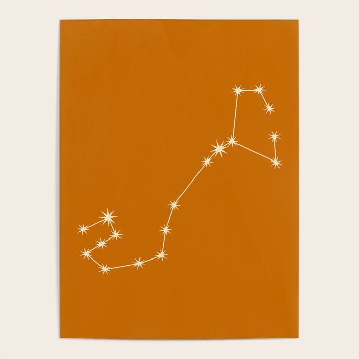 Scorpio Zodiac Star Constellation Line Art Orange Poster Gallery Image 4