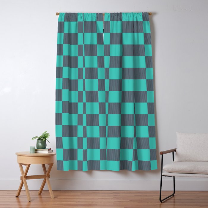 Textured Plaid pattern purple and teal Window Curtain Gallery Image 5