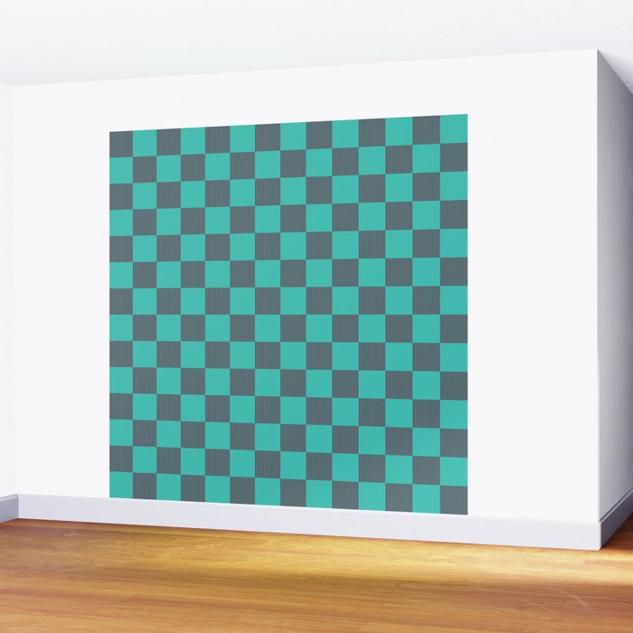 Textured Plaid pattern purple and teal Wall Mural Gallery Image 2