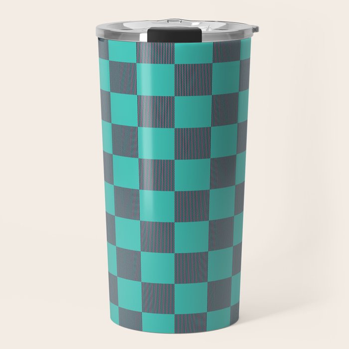 Textured Plaid pattern purple and teal Travel Mug Gallery Image 1