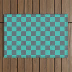 Textured Plaid pattern purple and teal Outdoor Rug Gallery Image 1
