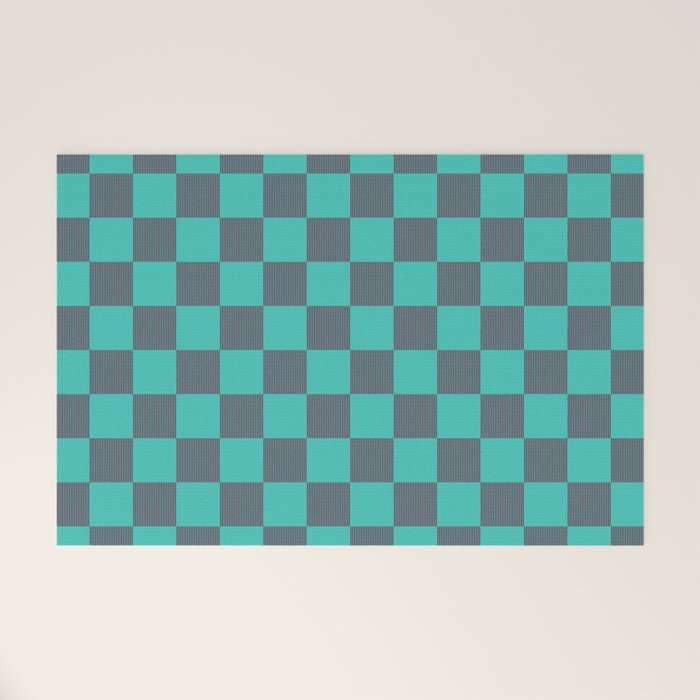 Textured Plaid pattern purple and teal Welcome Mat Gallery Image 1