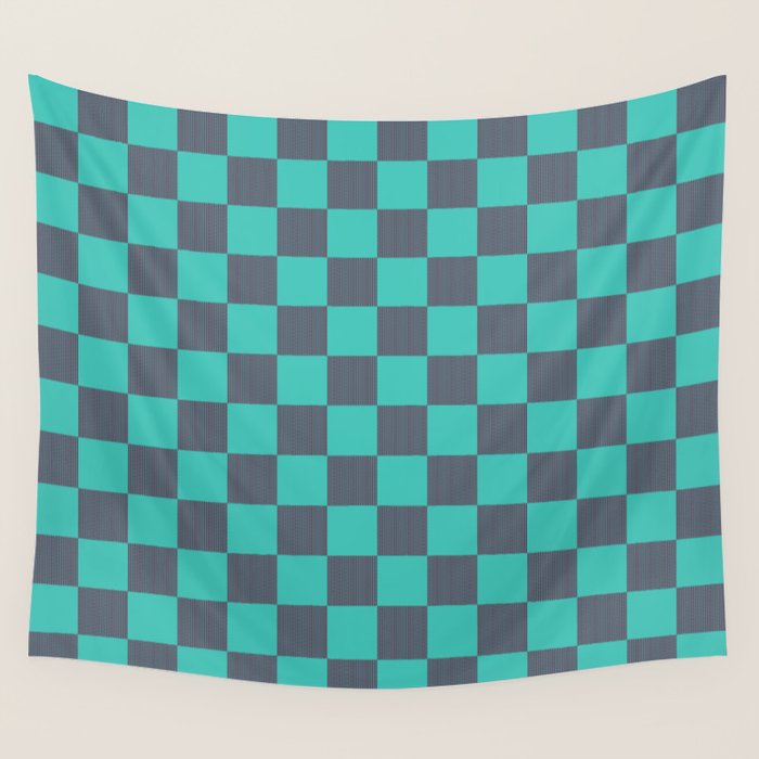 Textured Plaid pattern purple and teal Wall Tapestry Gallery Image 4