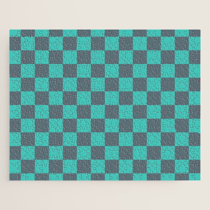 Textured Plaid pattern purple and teal Jigsaw Puzzle Gallery Image 1