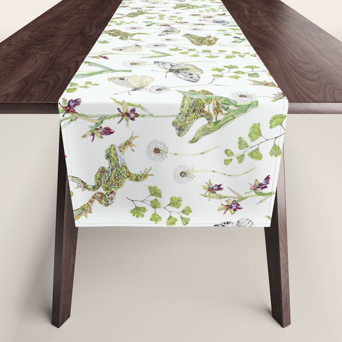 Spring Frogs and Orchids - Light Green Table Runner Gallery Image 1