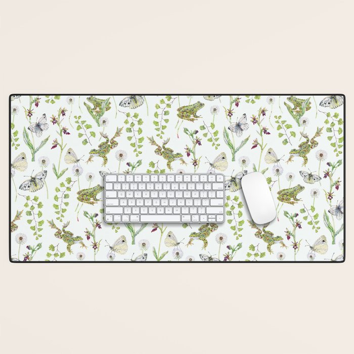 Spring Frogs and Orchids - Light Green Desk Mat Gallery Image 1