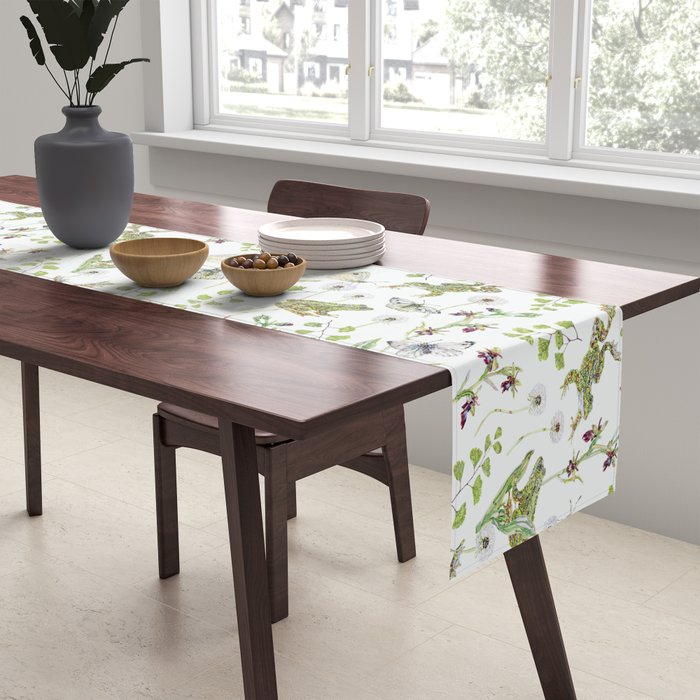 Spring Frogs and Orchids - Light Green Table Runner Gallery Image 2